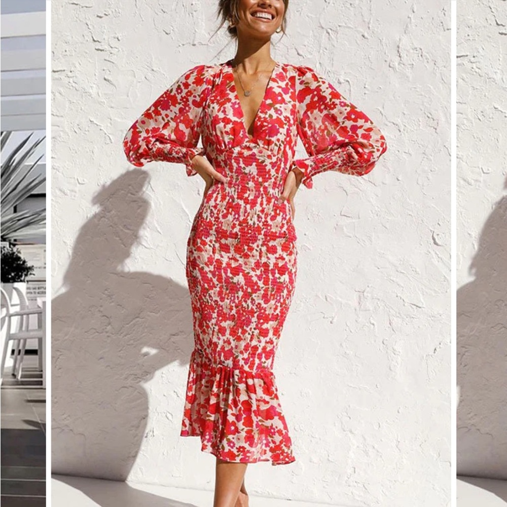 Midi Ruched Floral Dress